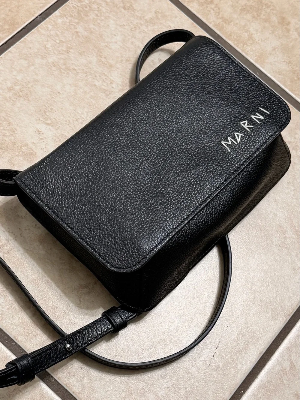 Marni Black Pebbled Leather Messenger Bag